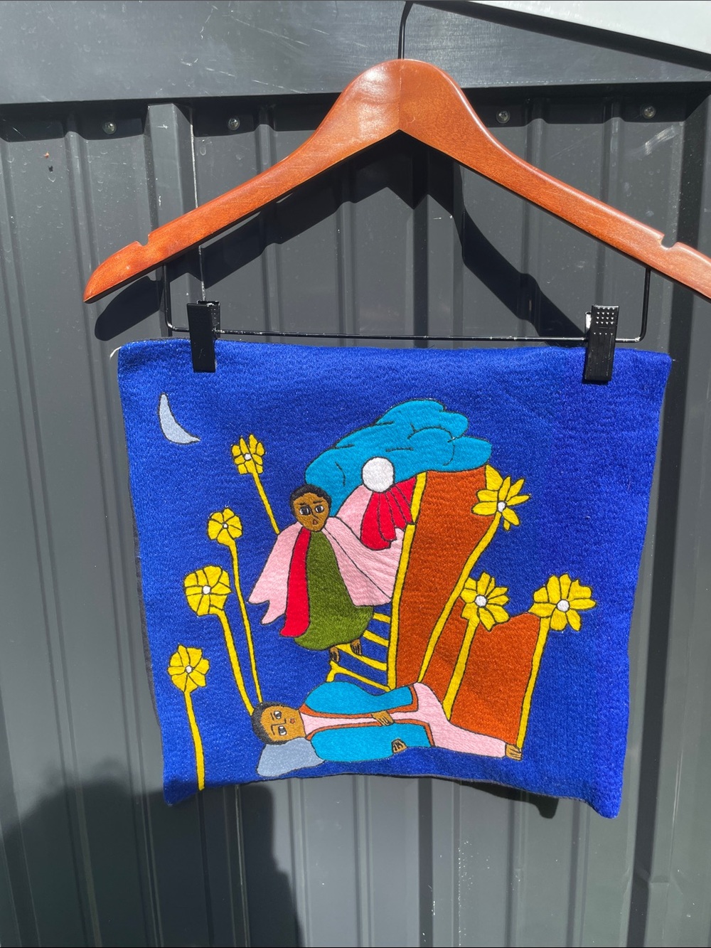 Vintage Ethiopian Jewish Folk Art Hand-Embroidered Pillow Cover / Textile Art